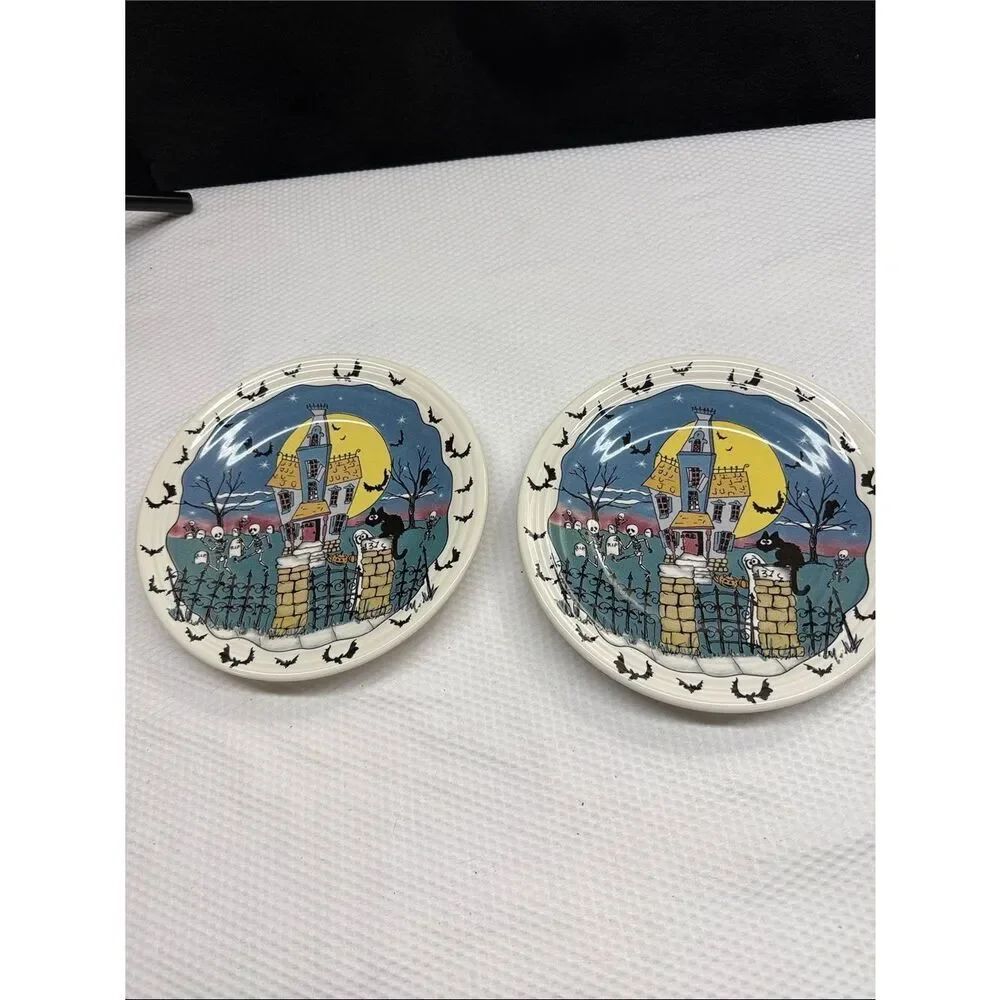 Homer Laughlin Fiesta Halloween Haunted House Pottery Plates - Set of 2 Retired